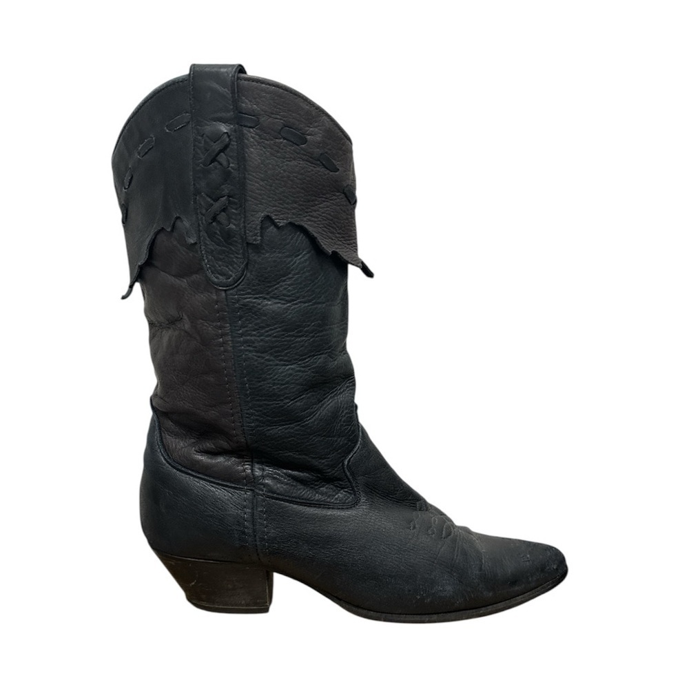 Laredo Black Leather Moto Western Boots Size 7.5